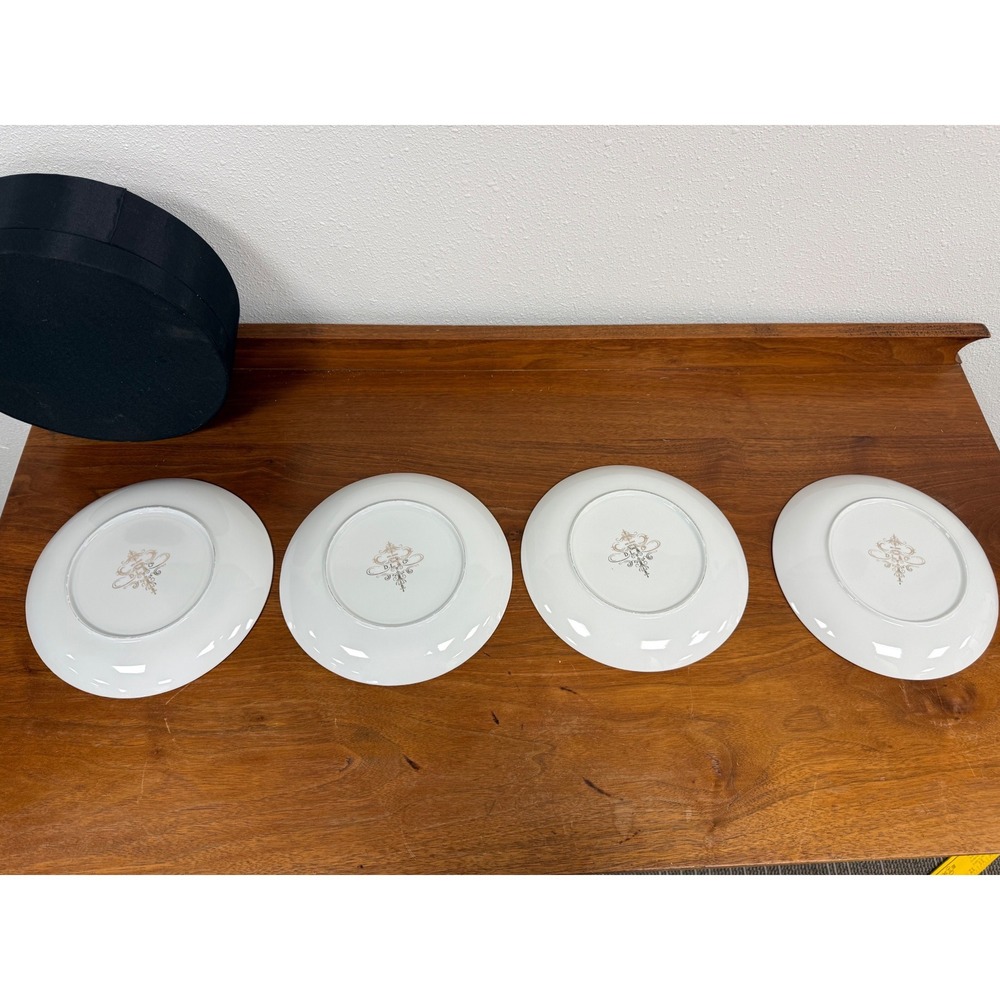 DL & Co Love Dessert Plates Set of 4 Calligraphy Bird Gold Rim Porcelain Boxed - Picture 6 of 10